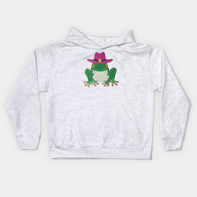 Cowboy Hat Frog Kids Hoodie by Black Hearts Art